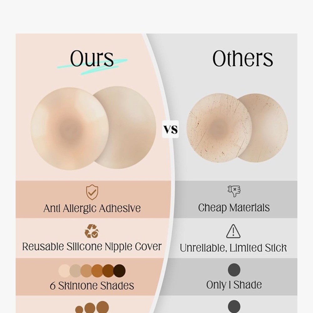 Nipple Covers - Sticky Adhesive Silicone Nipple Pasties,reusable Seamless pasty - Picture 3 of 6